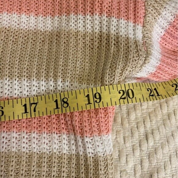 Wild Fable Coral & Tan White Striped Cropped V-Neck Sweater Women's Size M - Picture 3 of 5